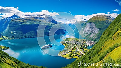 Panorama Geiringer fjord, Beautiful Nature Stock Photo