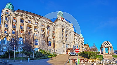 Panorama of Gellert Spa Hotel and Source House, on Feb 22 in Budapest, Hungary Editorial Stock Photo