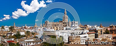 Panorama of Giralda and Seville Cathedral, Spain Stock Photo