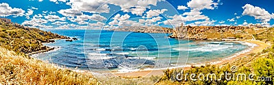 Panorama Golden Bay Malta summer tourist resort beach azure water sea, . Concept travel Stock Photo