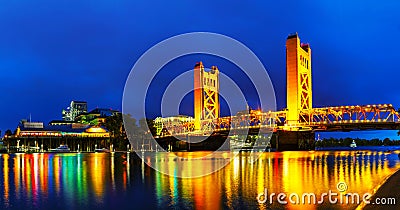 Panorama of Golden Gates drawbridge in Sacramento Stock Photo