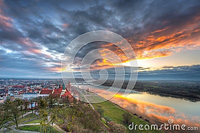 Panorama of Grudziadz city from Klimek tower at sunset, Poland Stock Photo