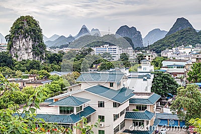Panorama of Guilin and its karst mountains from Fubo hill Stock Photo
