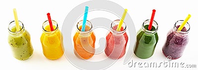 Panorama of healthy veggie and fruit smoothies Stock Photo