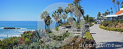 Panorama of Heisler Park walkway, Laguna Beach, California. Stock Photo