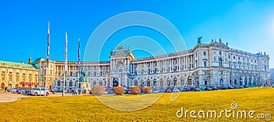 Panorama of Heldenplatz square and spectacular Baroque style Hofburg Palace, on February 17 in Vienna, Austria Editorial Stock Photo