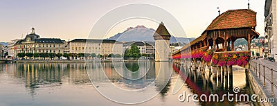 Panorama of historic city center of Lucerne with famous Chapel B Stock Photo