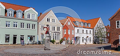 Panorama of the historic Kagmanden square in Tonder Editorial Stock Photo