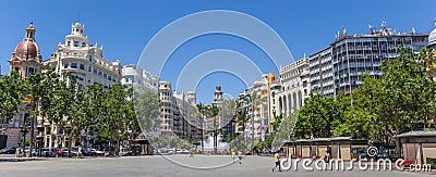 Panorama of the historic Plaza Ayuntamiento in the center of Val Editorial Stock Photo
