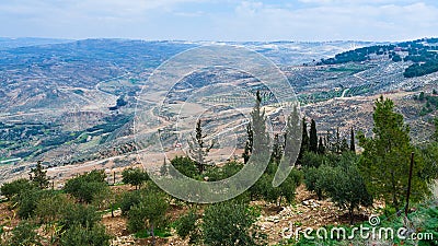 Panorama of Holy Land from Mount Nebo in winter Stock Photo