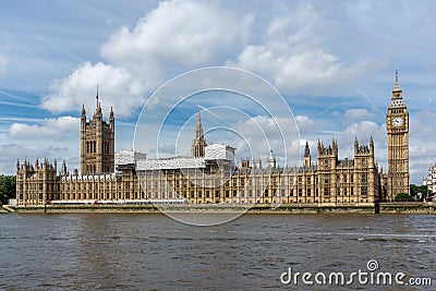 Panorama of Houses of Parliament, Palace of Westminster, London, Great Britain Stock Photo