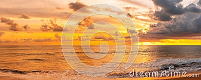 Panorama of how to set the sun, Beautiful glorious golden sunset above the sea in evening Stock Photo