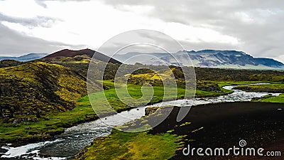 Panorama of Huseyjarkvisl source river valley at sunset ,Iceland Stock Photo