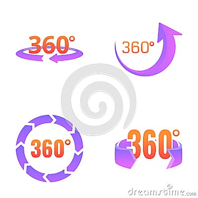 Panorama 360 icons set cartoon vector. Rotation three hundred sixty degree Vector Illustration