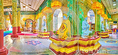 Panorama of image house of Kyauktawgyi Buddha Temple, Mandalay, Editorial Stock Photo