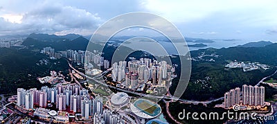 Panorama images of Hong Kong Cityscape view from sky Stock Photo