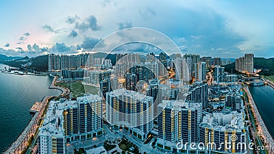 Panorama images of Hong Kong Cityscape view from sky Stock Photo