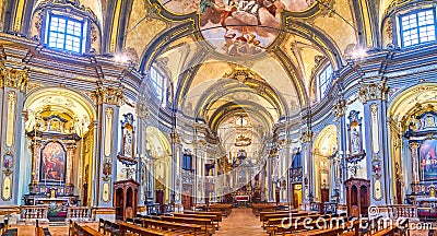 Panorama of the interior of Chiesa di San Francesco di Paola, Milan, Italy Editorial Stock Photo