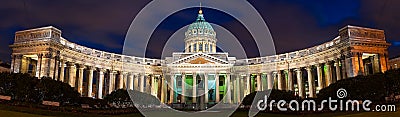 Panorama of the Kazan Cathedral in St. Petersburg. Editorial Stock Photo