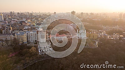 Panorama of Kiev and St. Andrew`s Church on sunset, Ukraine Editorial Stock Photo