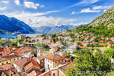 Panorama of Kotor and a view of the mountains, Montenegro Stock Photo