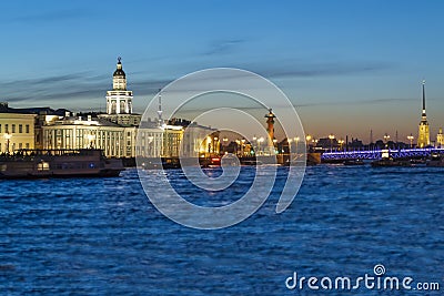 Panorama of the Kunstkamera and the Peter and Paul Fortress in the White Nights Stock Photo