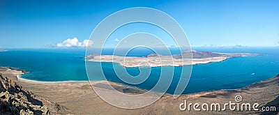 Panorama of La Graciosa island, aerial view from Mirador del Rio in Lanzarote, Canary islands Spain Stock Photo