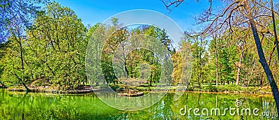 Panorama of Laghetto di Villa Reale pond, Monza Royal Gardens, Italy Stock Photo