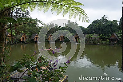Panorama of a lake in Bamboo Village Editorial Stock Photo