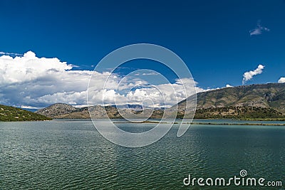 Panorama of Lake Butrint, wild landscape of Butrint area, UNESCO`s World Heritage site in the south of Albania, Europe Stock Photo