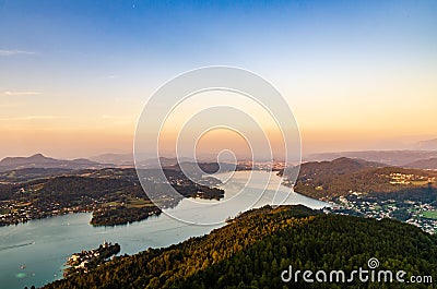 Panorama Lake and mountains at Worthersee Karnten Austria tourist spot Stock Photo
