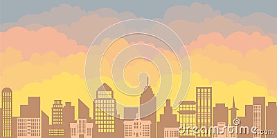 Panorama landscape of the morning silhouette of the city. Sunrise against the backdrop of a large city with skyscrapers Vector Illustration