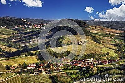 Panorama of the Langhe - Barolo and Monforte d`Alba Stock Photo