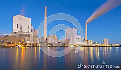 Panorama of a large coal power plant at the river rhine in Mannheim - Germany Stock Photo
