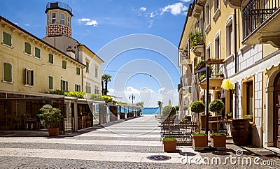 Panorama of Lazise town at Garda Lake in Italy Stock Photo