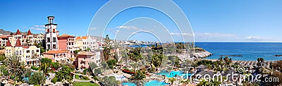 Panorama of luxury hotel and Playa de las Americas Stock Photo