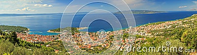 Panorama of Makarska and Adriatic sea,Brac Island in background,Croatian riviera,Dalmatia Stock Photo