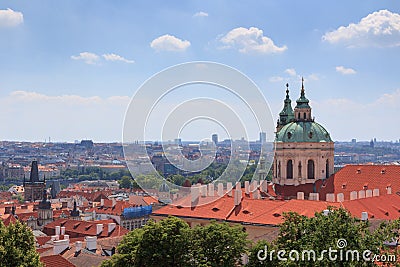 Panorama of Mala Strana (Lesser Town) and St. Nicholas Church, Prague Stock Photo