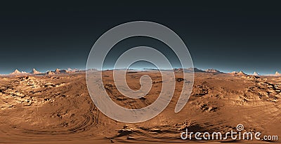 Panorama of Mars sunset, environment HDRI map. Equirectangular projection, spherical panorama. Martian landscape Vector Illustration