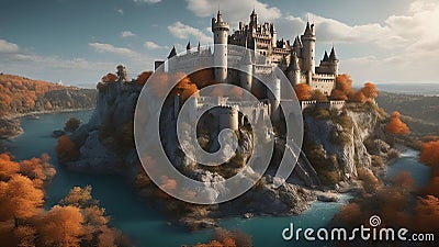 panorama of a medieval castle on a plateau ai created Stock Photo