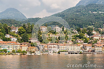 Panorama of Menaggio Town on Lake Como in Italy. Bright Architecture with Colorful Buildings Stock Photo