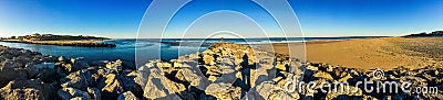 Panorama of Mimizan Current is a coastal river whose course is entirely in the town of Mimizan. Belonging to the family of Landes Stock Photo