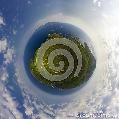 Panorama miniplanet. Bishevo island Croatia. Stock Photo