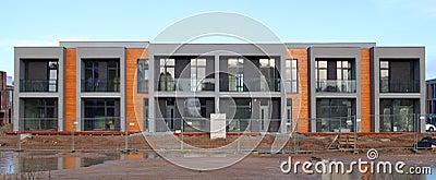 Panorama of a modern standard unfinished houses buildings const Stock Photo