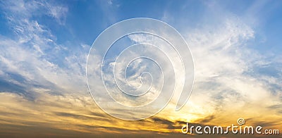 Panorama morning sky and swirl clouds nature background Stock Photo