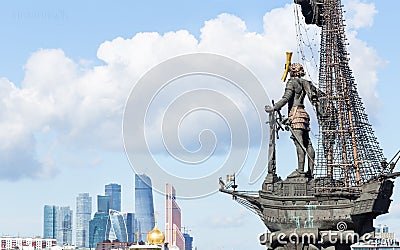 Panorama of Moscow International Business Center, Peter the Great Statue(the eighth tallest statue in the world) and Ministry Editorial Stock Photo