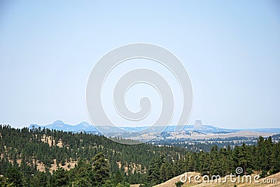 Panorama Mountain Landscape at Devils Tower National Monument, Wyoming Stock Photo