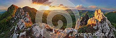 Panorama mountain landscape at sunset, Slovakia, Vrsatec Stock Photo