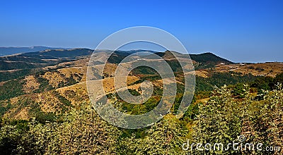 Panorama of mountains with blue sky in Russia Krasnodar region Stock Photo