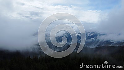 Panorama of the mountains. Rainy sky. Beautiful panorama of the autumn Carpathian maountains. Stock Photo